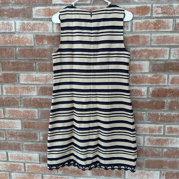 J. Crew Shift Dress Cream Navy Striped Woven Scalloped NEW Women’s 6 - Picture 7 of 9